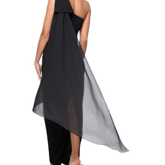 Xscape One Shoulder Chiffon Drape Dress - Picture 4 of 5